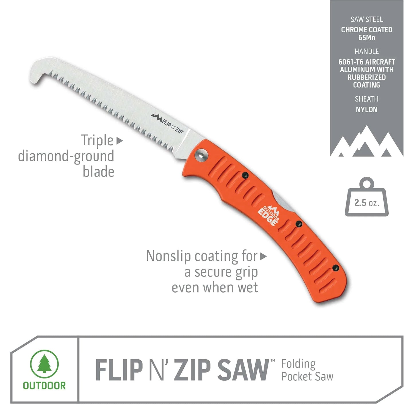 Outdoor Edge 4.5" Flip N Zip Pocket Saw Orange