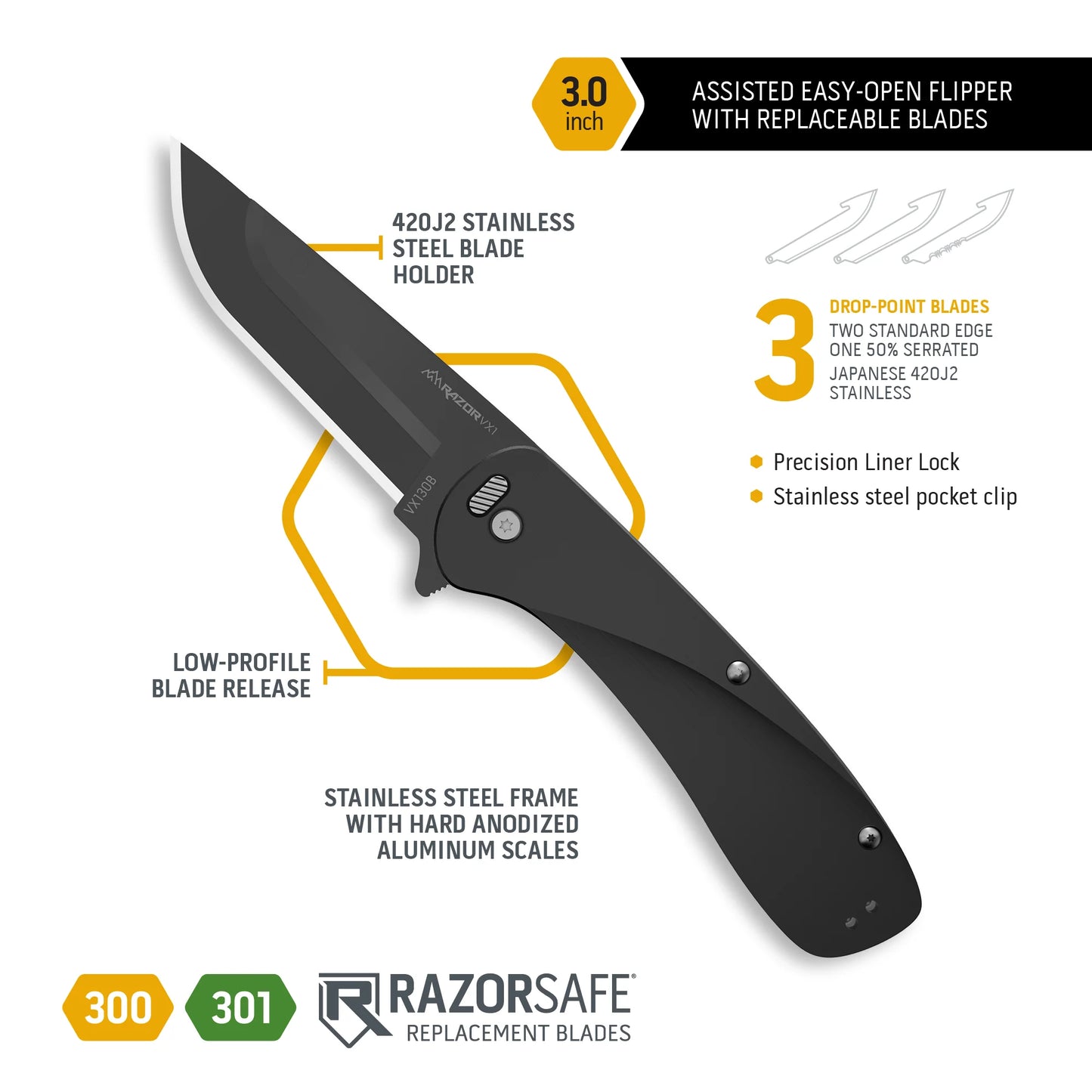 Outdoor Edge 3" Razor-VX1 Black Aluminum Spring Assist Knife