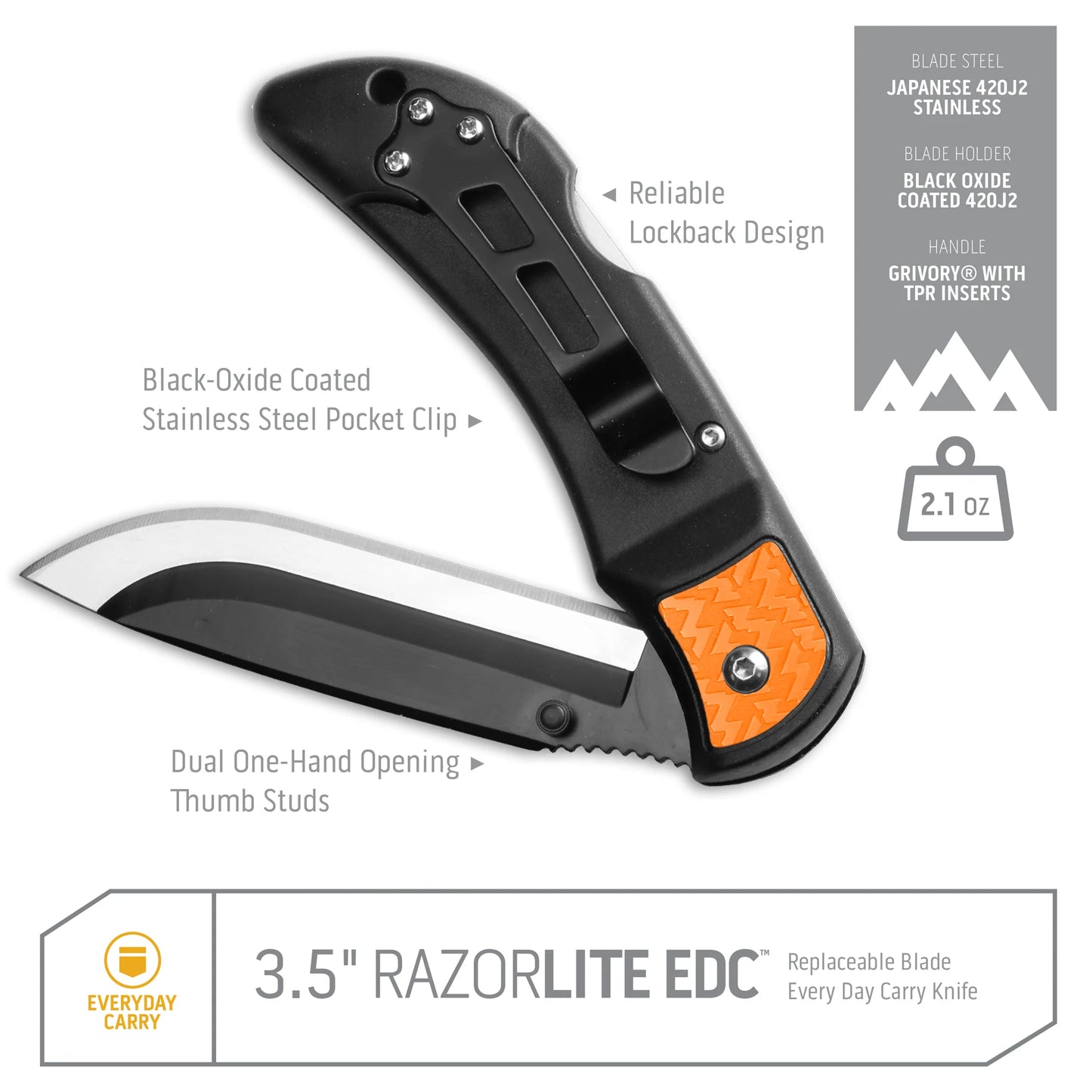 Outdoor Edge 3.5" Razor-EDC Lite Orange Knife