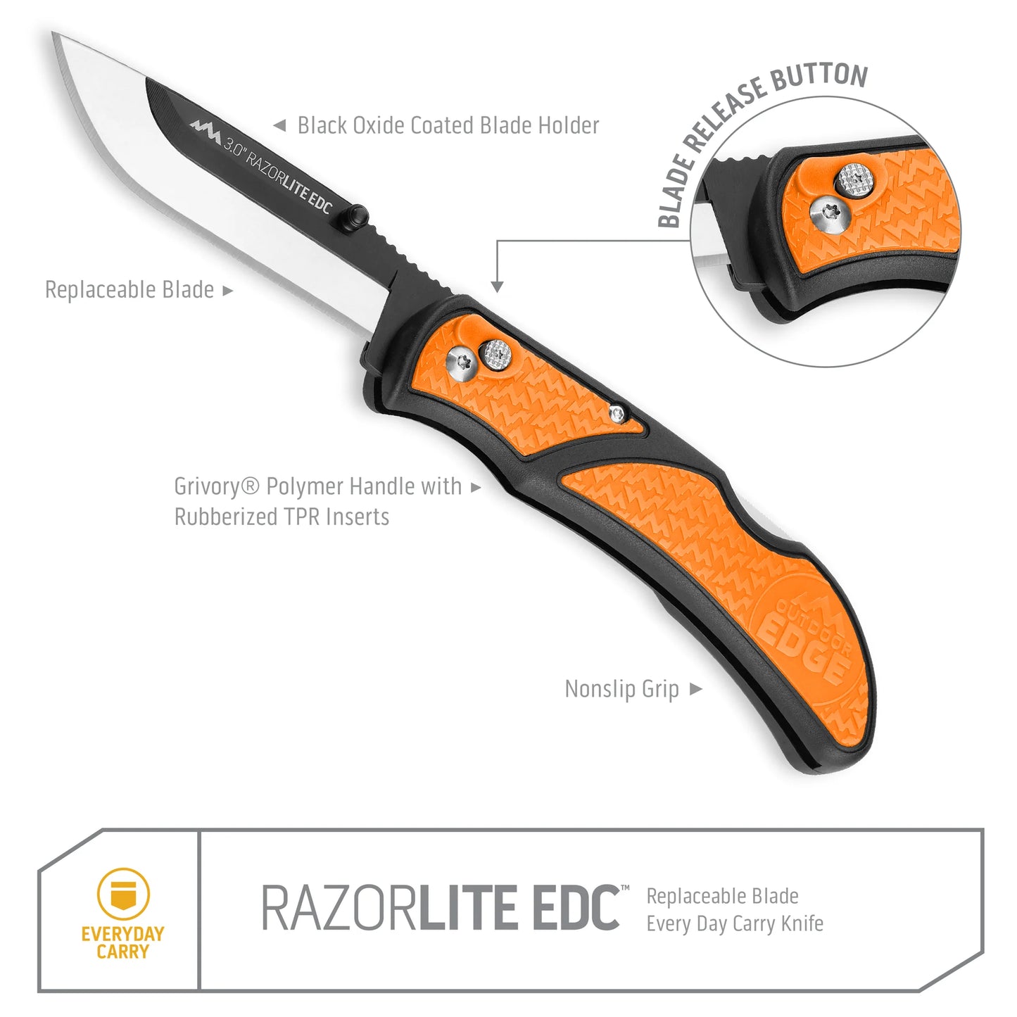 Outdoor Edge 3" Razor-EDC Lite Orange Knife